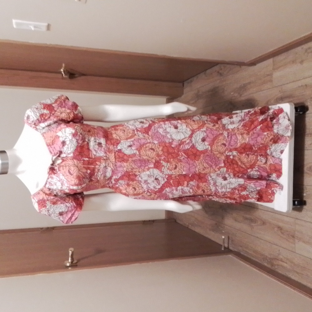 NEW! Japna flowered dress, size M, orange/white/pink.